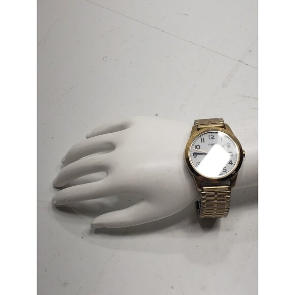Timex Men's Watch Indiglo T2N064 Quartz W/ White Dial Day-Date Feature Gold Tone - Picture 1 of 6